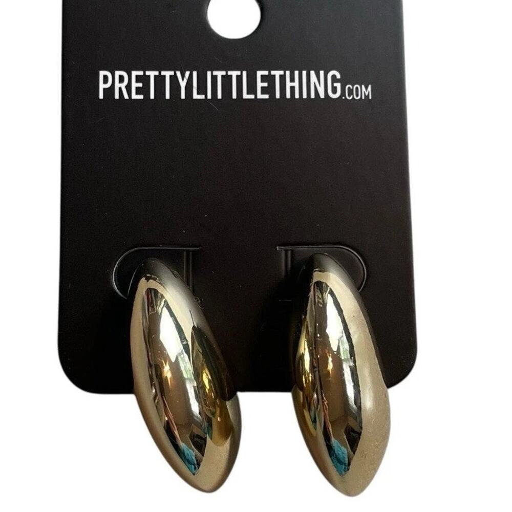 NWT PrettyLittleThing Gold Curved Drop Earrings Chunky Push Back Earrings Gold - Picture 4 of 15